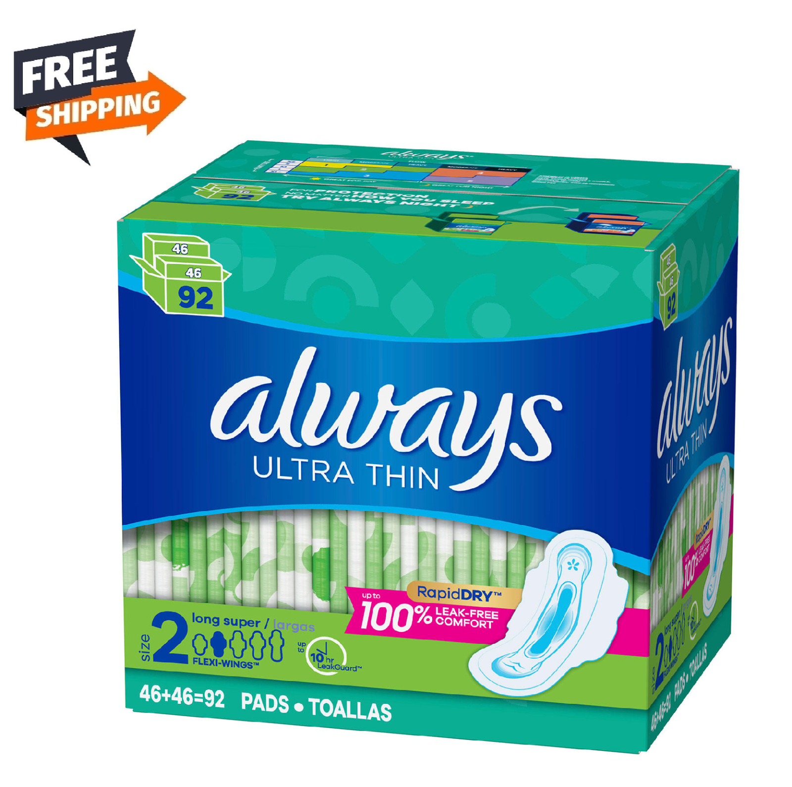Always Ultra Thin Pads Size 2 Super Long Absorbency Unscented with ...