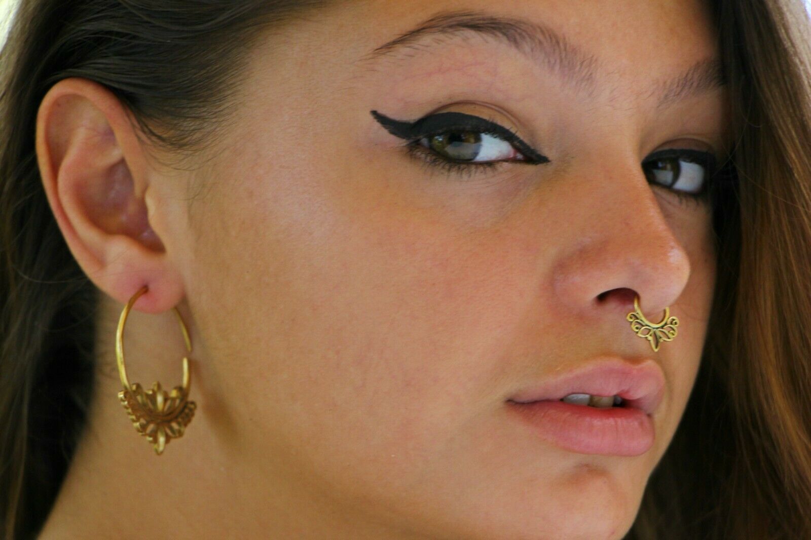 Lotus Septum 18g Golden Unique Bohemian For Pierced Nose Brass Funky Nose Ring