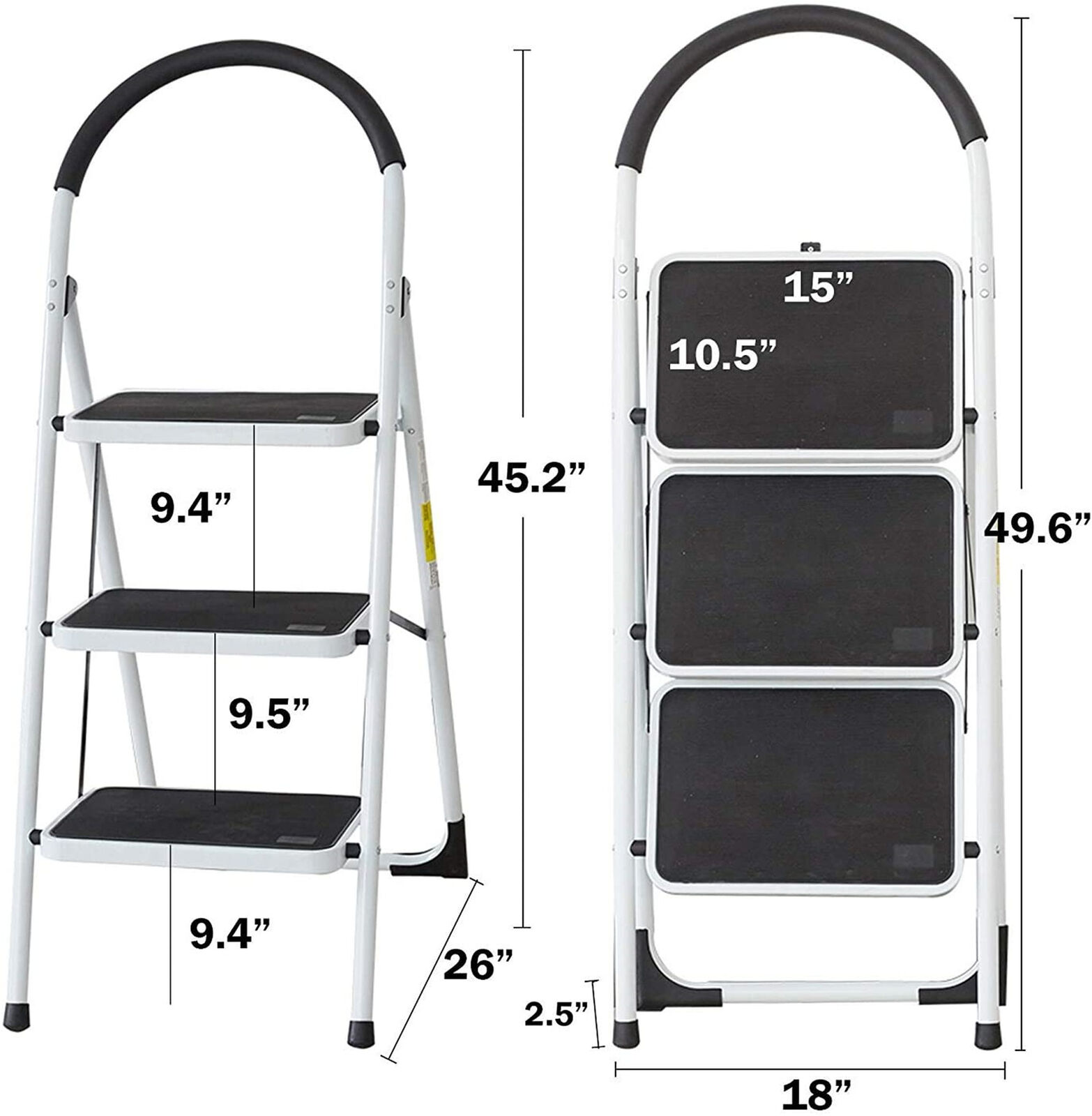 Protable 3 Step Stool Folding Ladder Non Slip Safety Tread Industrial ...