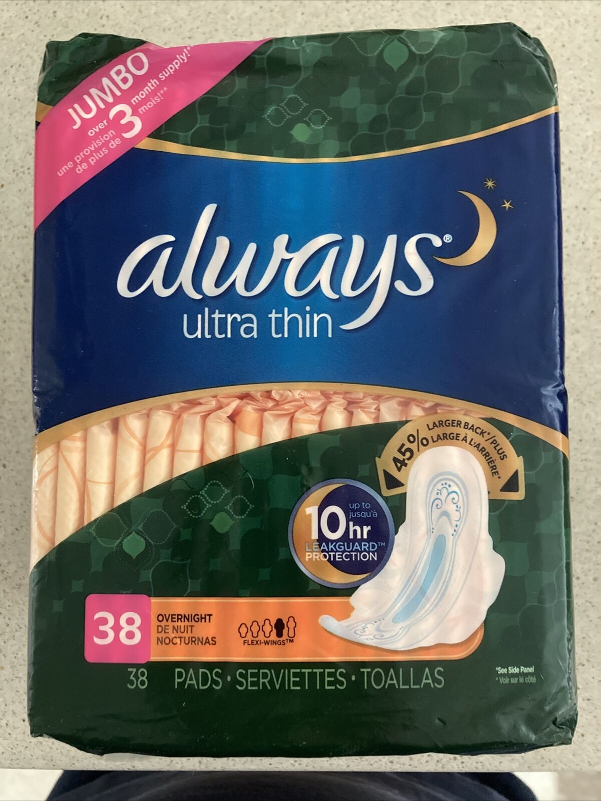 Always Size 4 Ultra Thin Overnight Pads 38 Count