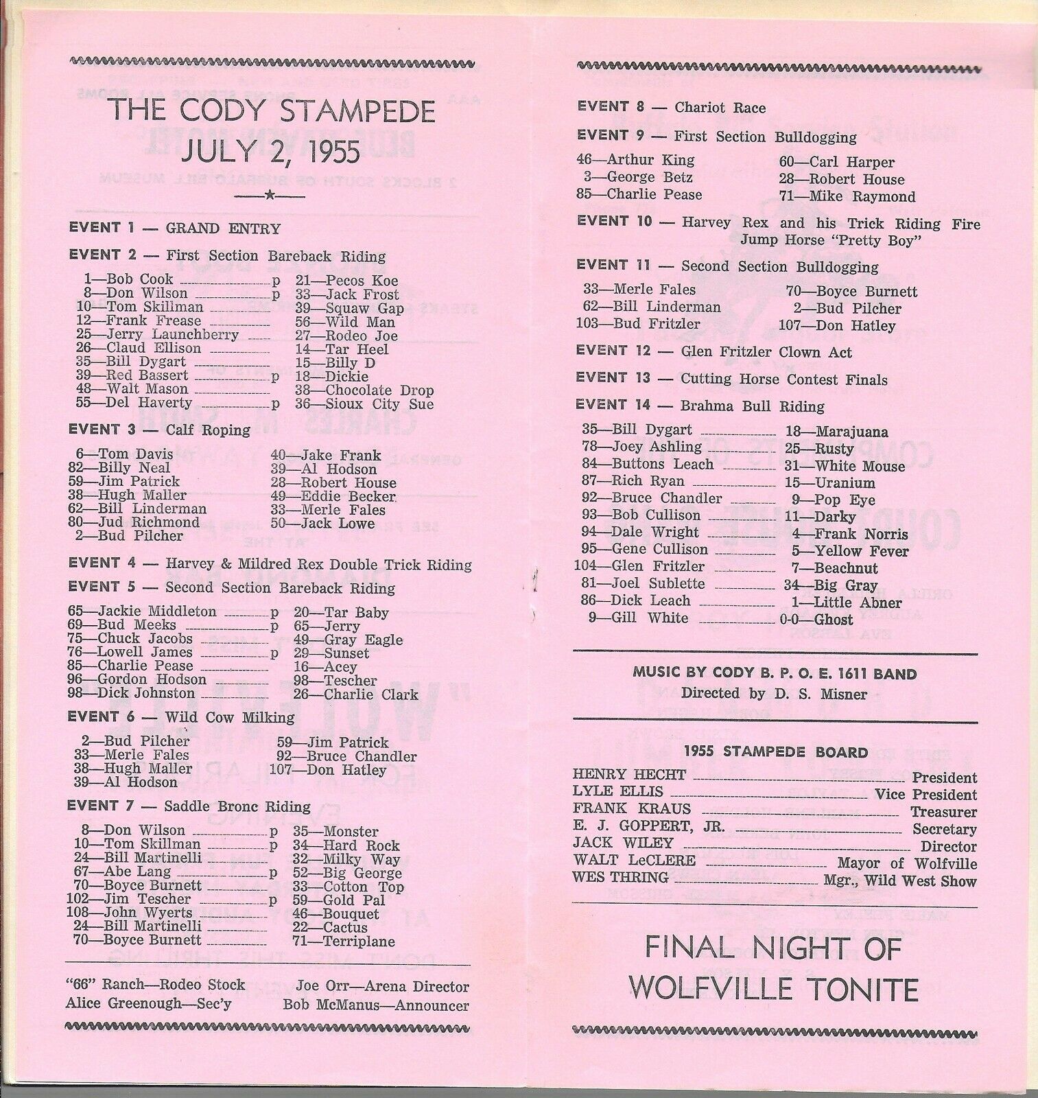 Souvenir Program for the 1955 Cody Stampede Rodeo